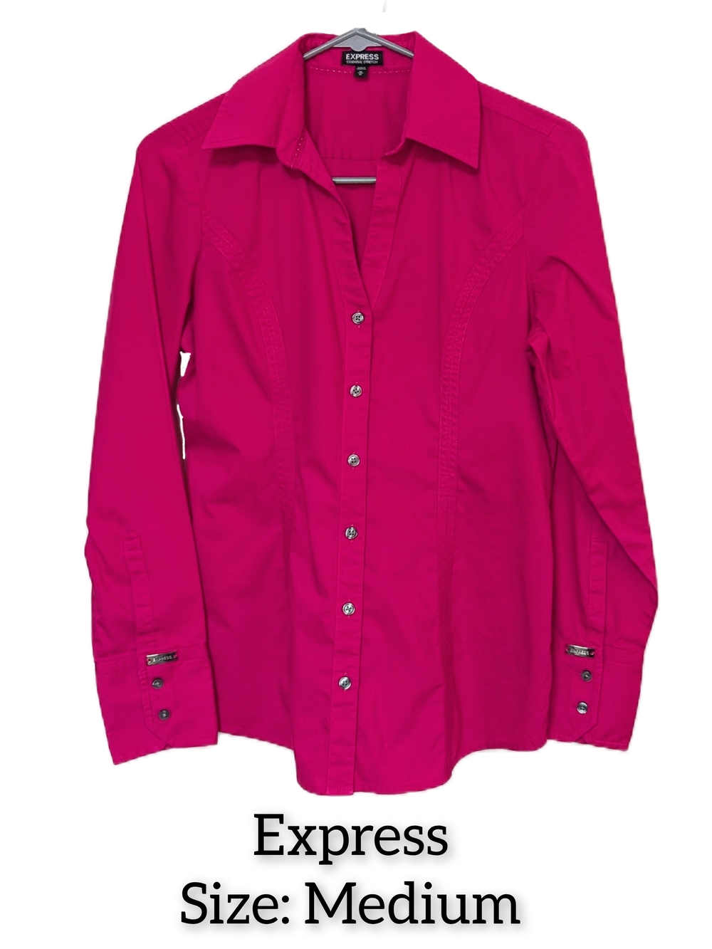 Express Women's Fitted Button-Up Shirt in Magenta Pink